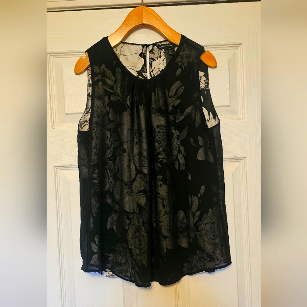 White House Black Market Black Sleeveless Blouse, Size M